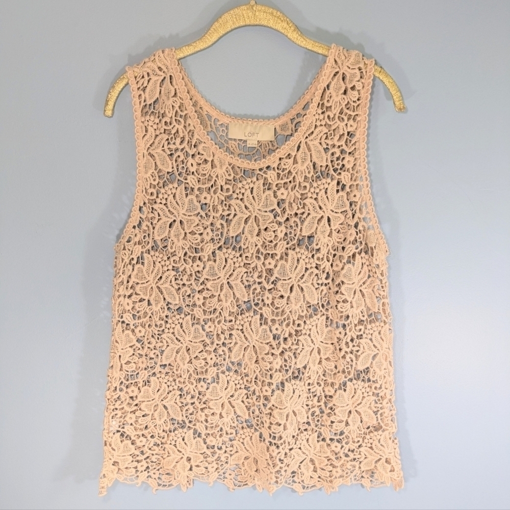 LOFT Blush Pink Cotton Crocheted Sleeveless Top